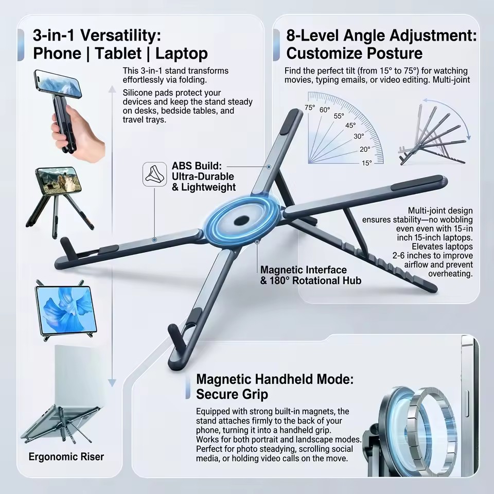 Laptop Accessories For Office - Portable Magnetic Phone Holder & Selfie